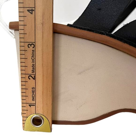 LUCKY BRAND Mimya Womens Leather Open Toe Wedge Sandals Women’s 9 Black Platform - Picture 8 of 10